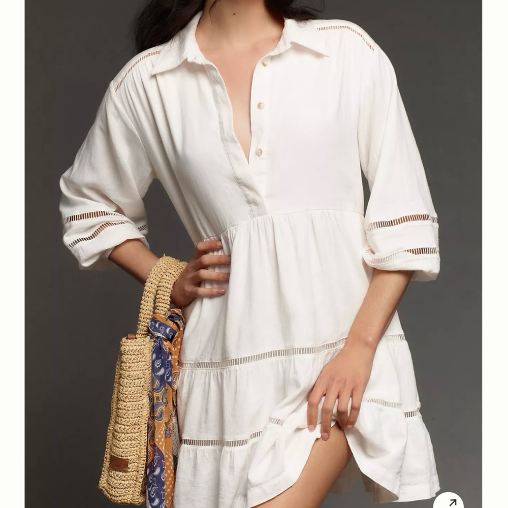 NWT Bettina Mini Linen Shirt Dress by Maeve in PINK Size M